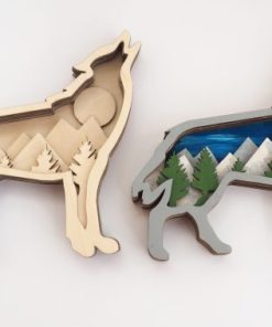 Laser cut wooden Decorative multi-layer wolf panels free vector