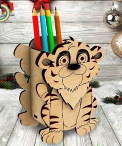 Laser Cut Tiger Pencil Holder Free Vector