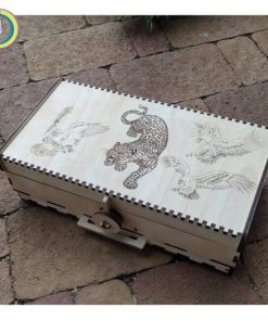 Laser Cut Box with Leopard Free Vector